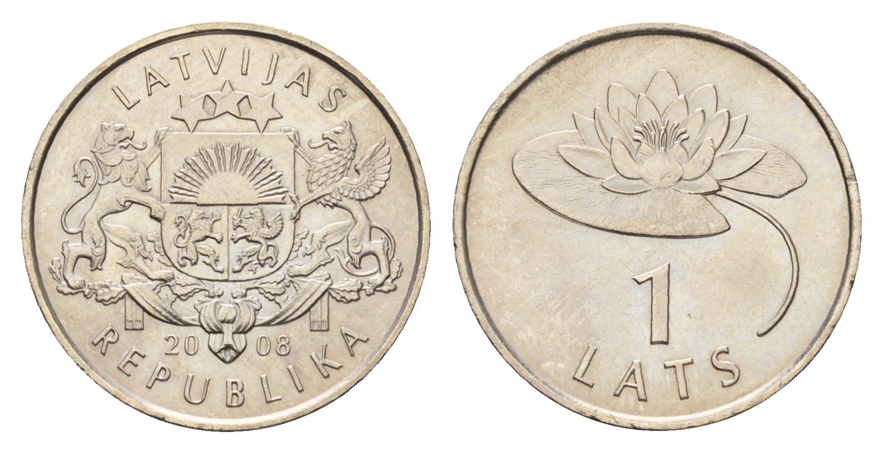 Латвия 1 лат 2008 Лилия KM 92 медно-никель UNC 4679-344