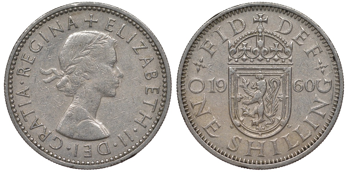 Великобритания 1 шиллинг 1960 Елизавета II (1952-2022), Шотландский герб KM 905, Spink 4148 медно-никель 4122-1022