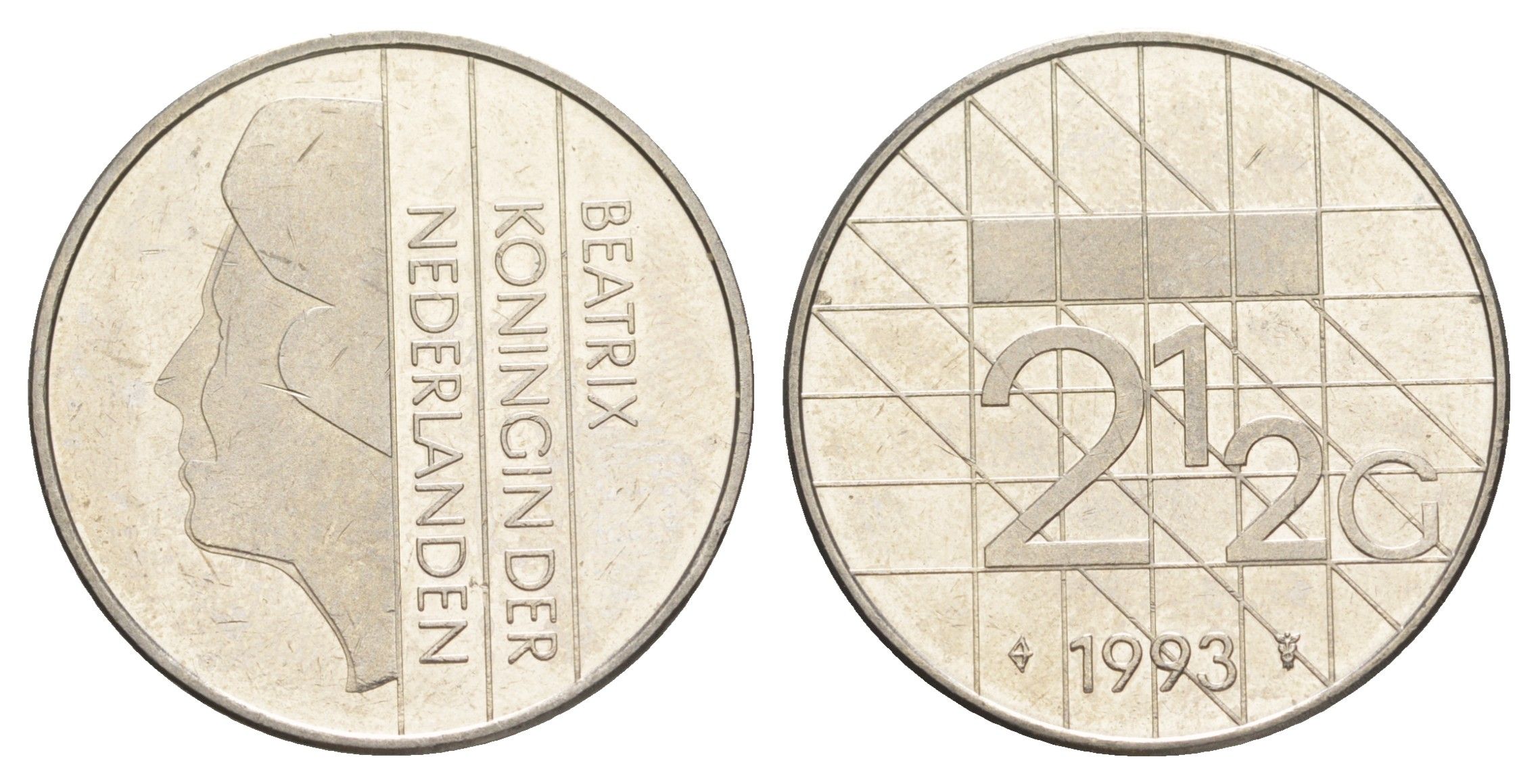 Нидерланды 2 1/2 гульдена 1993 Беатрикс (1980-2013) KM 206 никель UNC 4629-544