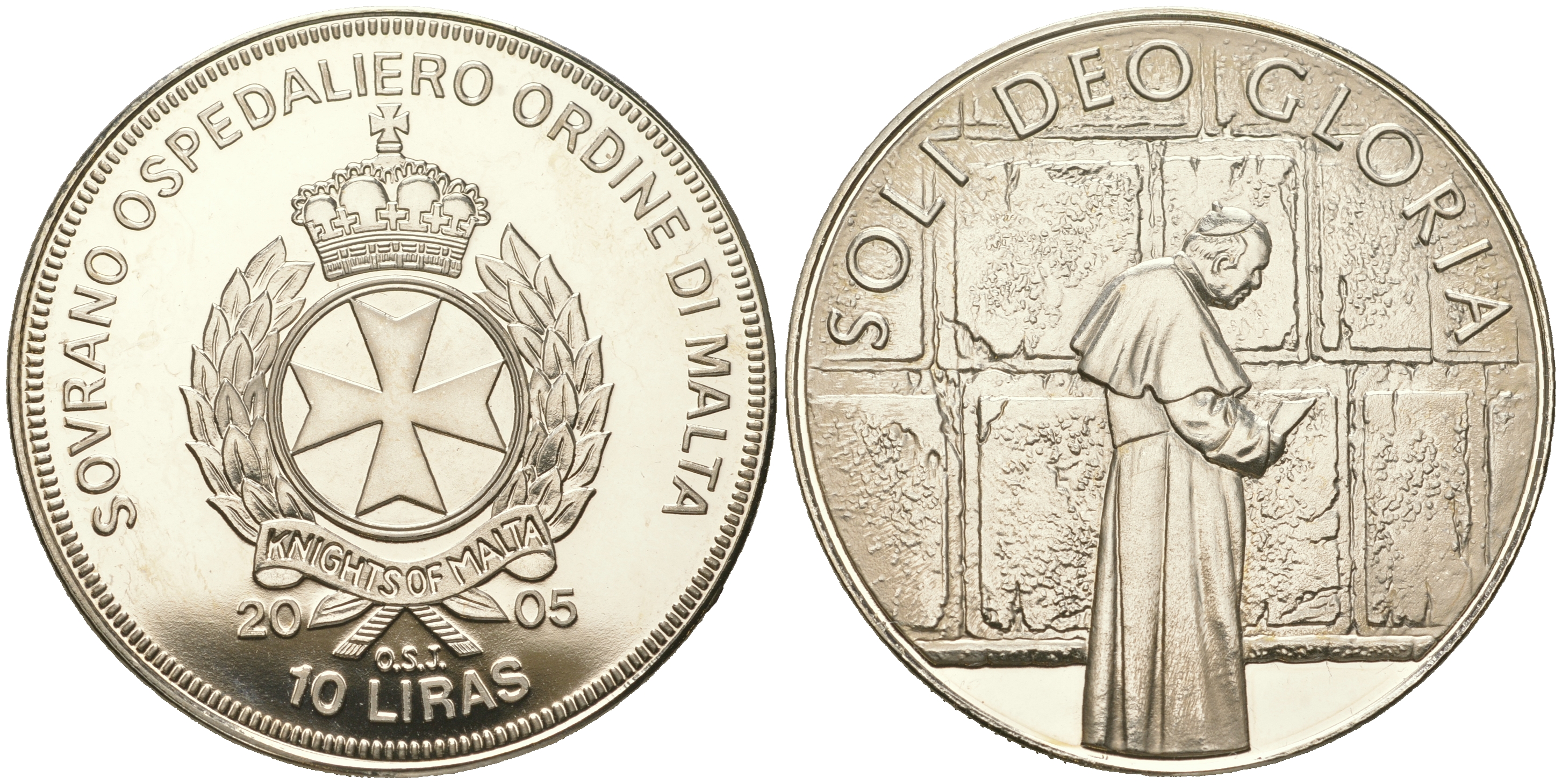 Мальтийский орден 10 лир 2005 Иоанн Павел II, молитва  медно-никель  PROOF  11-236-24
