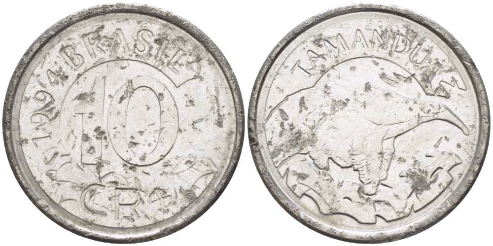 Бразилия 10 крузейро реал 1994 муравьед KM 628 нержавеющая сталь 4388-311