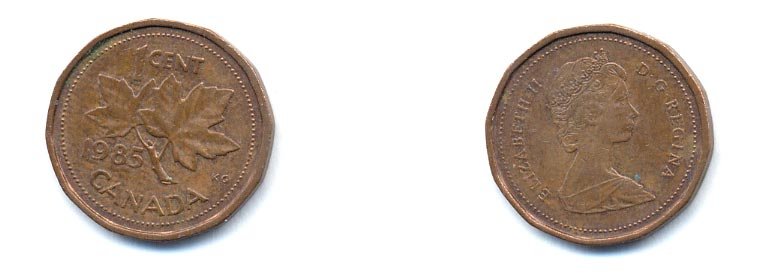 Канада 1 цент 1985 Елизавета II (1952-2022), кленовый лист KM 132 бронза 4379-826