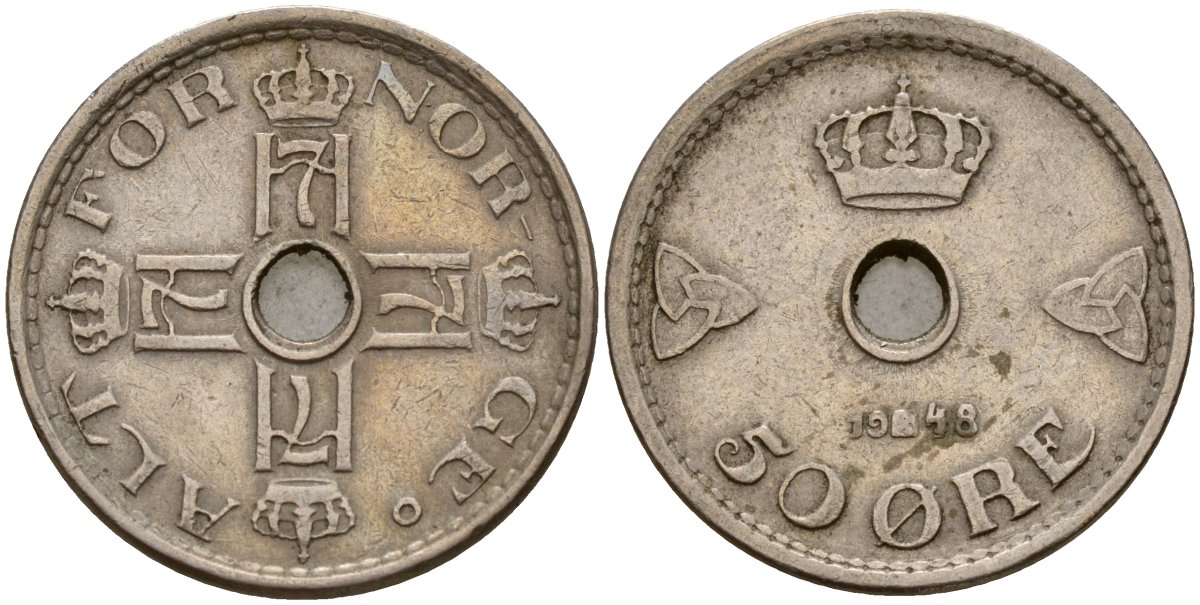 Норвегия 50 эре 1948 Хокон VII (1905-1957) KM 386 медно-никель 4187-916