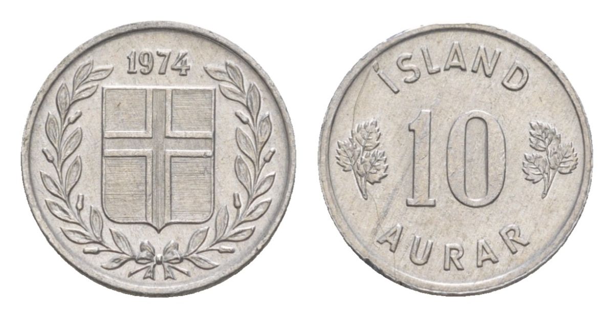Исландия 10 эйре 1974 KM 10a алюминий UNC 4632-941