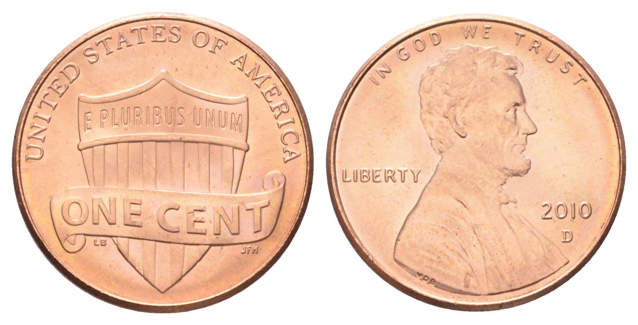 США 1 цент 2010 D, Авраам Линкольн KM 468 цинк плакированный медью UNC 4668-945