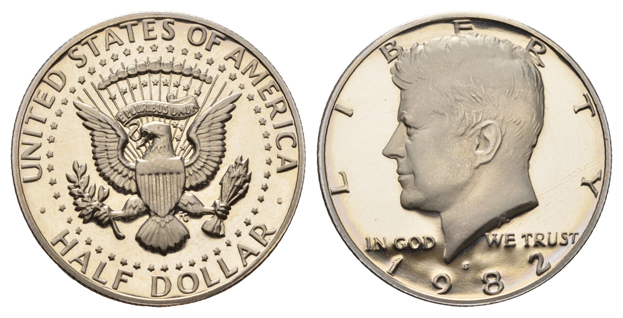 США 1/2 доллара (50 центов) 1982 S, Джон Кеннеди KM A202b медь плакированная медно-никелем PROOF 1523-623