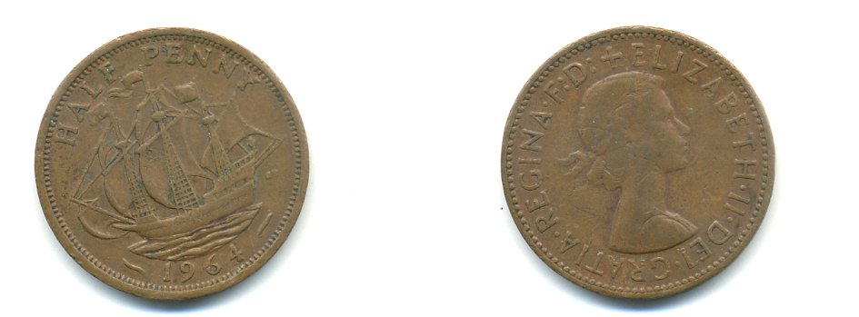 Великобритания 1/2 пенни 1964 Елизавета II (1952-2022) KM 896, Spink 4158 бронза 59-1214