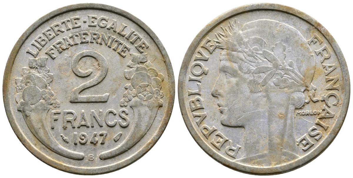 Франция 2 франка 1947 В KM 886а.2 алюминий 81-113