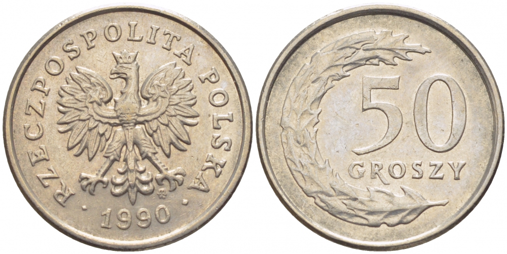 ПОЛЬША 50 ГРОШЕЙ 1990 MW KM 281 медно-никель 112-1254