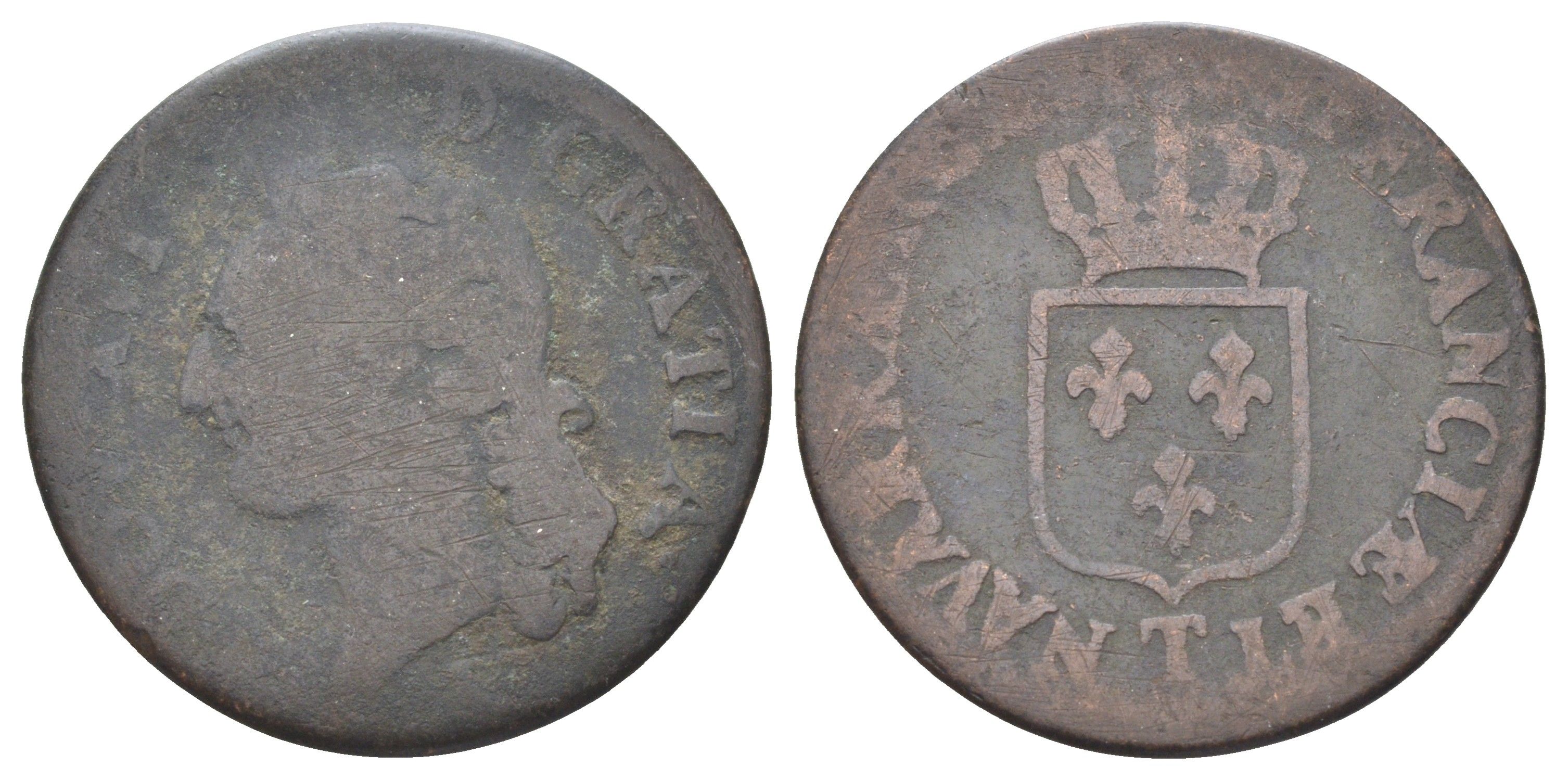 Франция 1/2 соль 1777-1791 Людовик XVI (1774-1792) KM 586 медь 4707-712