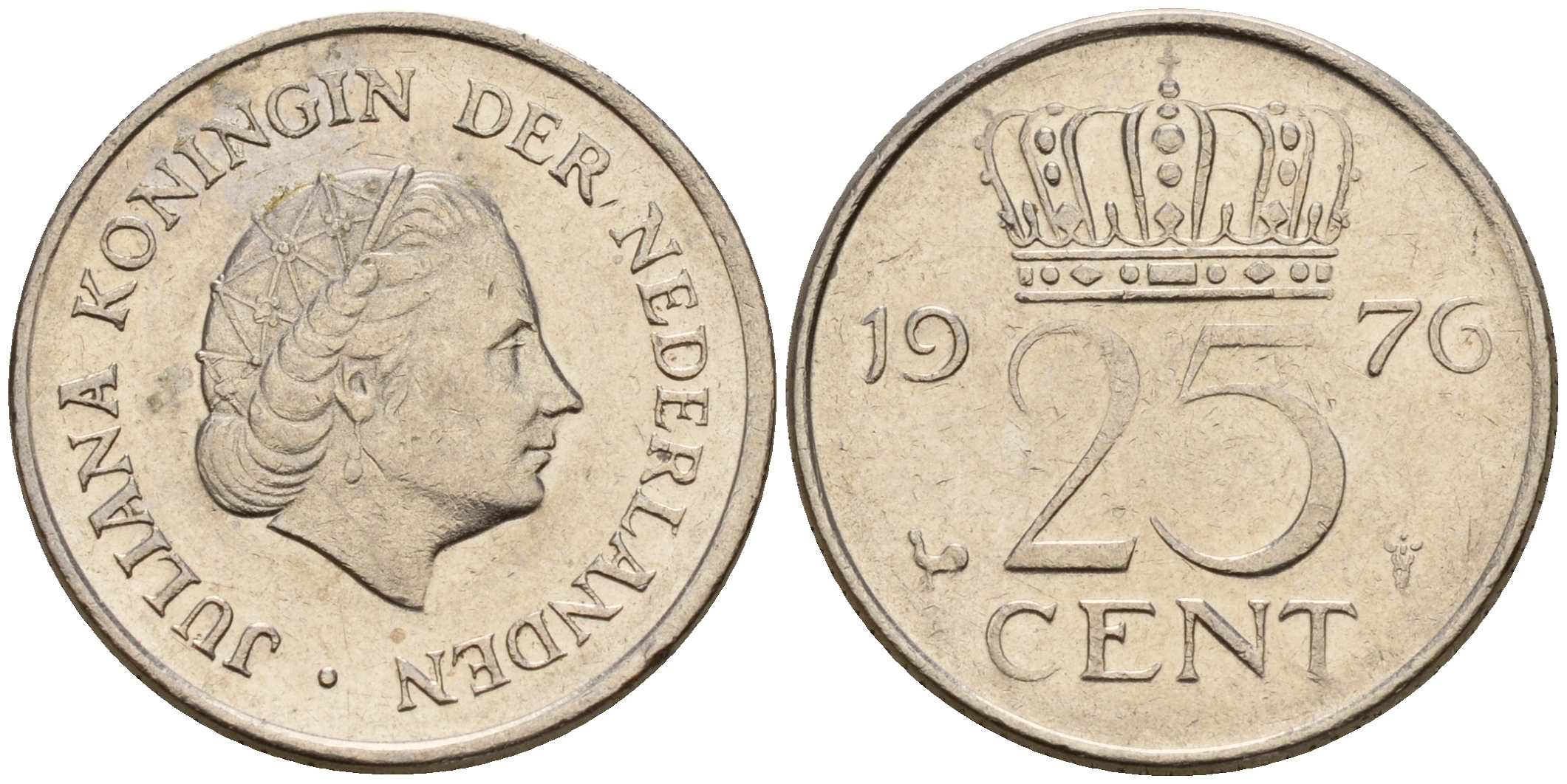 Нидерланды 25 центов 1976 Юлиана (1949-1980) KM 183 никель    4598-517