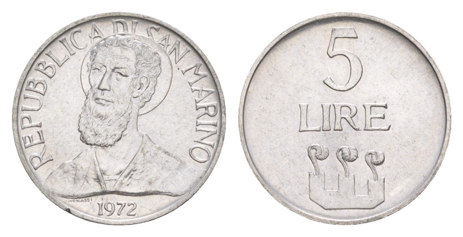 Сан-Марино 5 лир 1972 KM 16 алюминий UNC 4647-158
