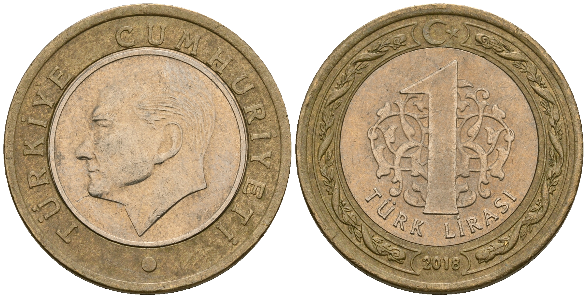Турция 1 лира 2018 KM 1244 биметалл 4584-211
