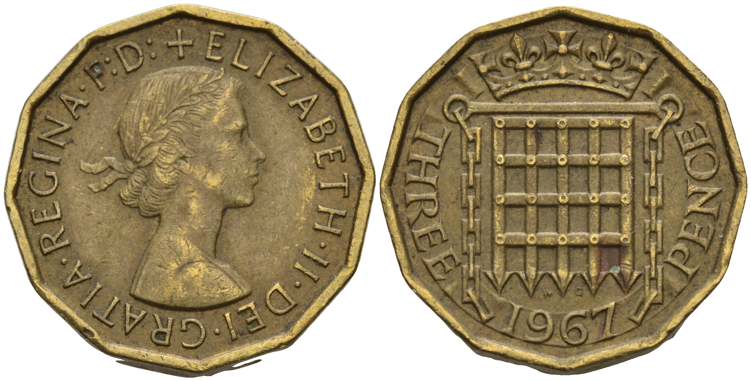 Великобритания 3 пенса 1967 Елизавета II (1952-2022) KM 900, Spink 4153 никель латунь 4603-237