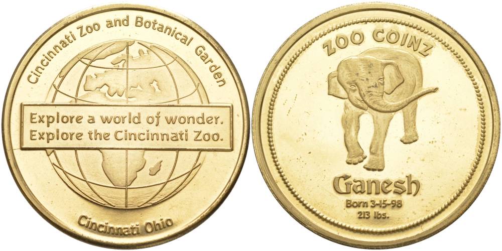 США ЖЕТОН ND ЗООПАРК И БОТАНИЧЕСКИЙ САД ЦИНЦИНАТТИ, СЛОН, ДИАМЕТР 37 ММ. жёлтый металл 1091-4-51