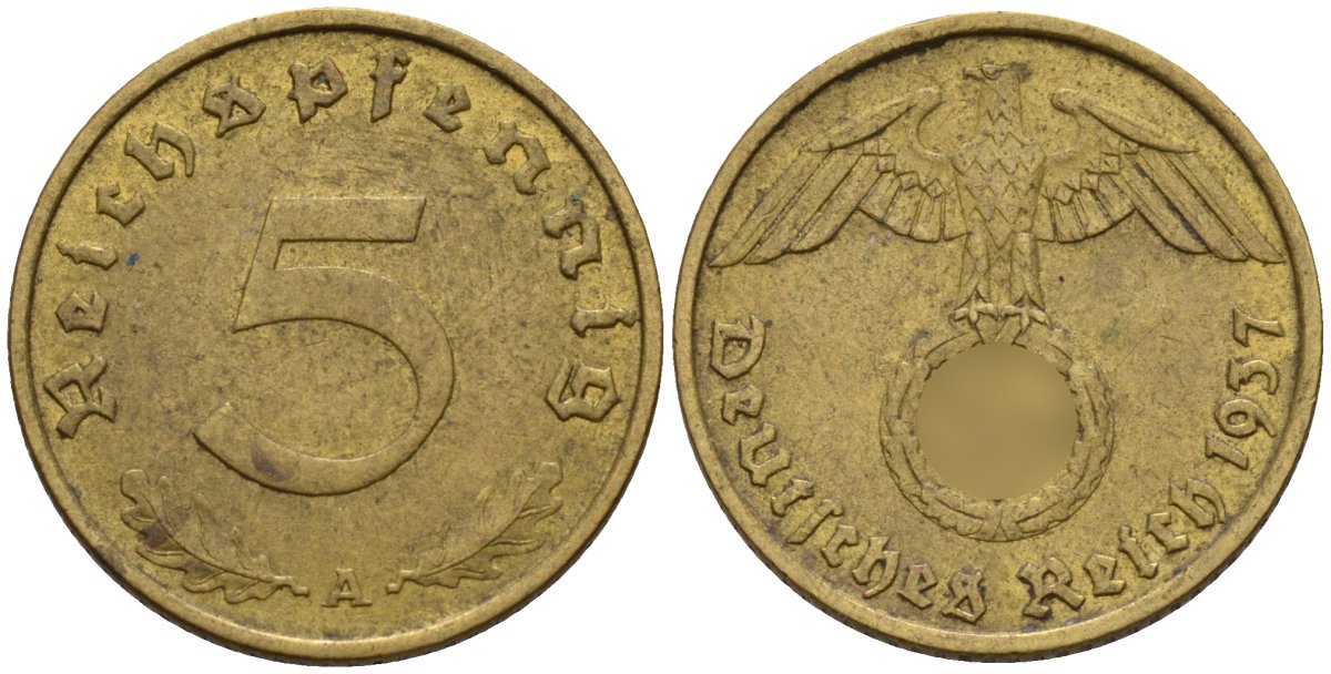 Германия 5 рейхспфеннигов 1937 A KM 91, J. 363 алюминиевая бронза 4151-742