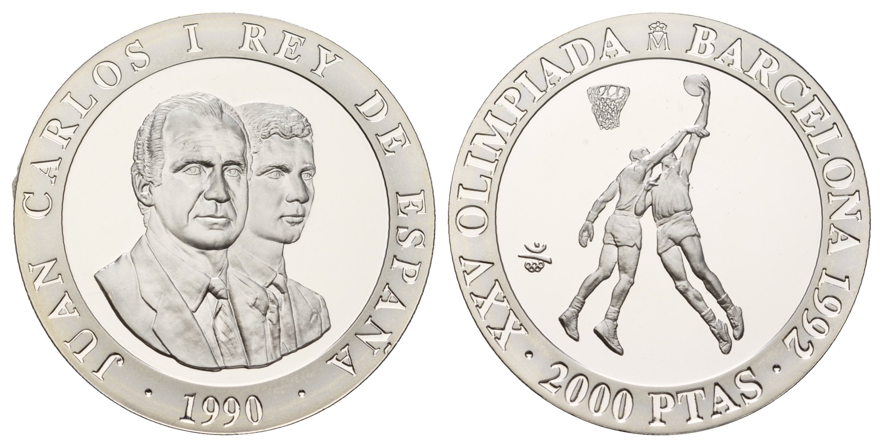 Испания 2000 песет 1990 XXV Летние Олимпийские игры, Барселона 1992 - баскетбол KM 866 серебро PROOF 11-083-11