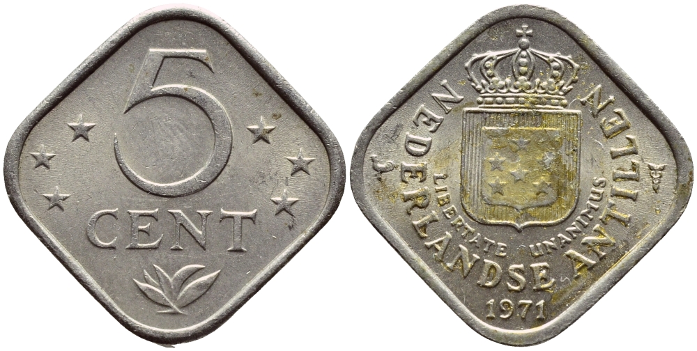 Нидерландские Антилы 5 центов 1971 Юлиана (1948-1980) KM 13 медно-никель 4398-216