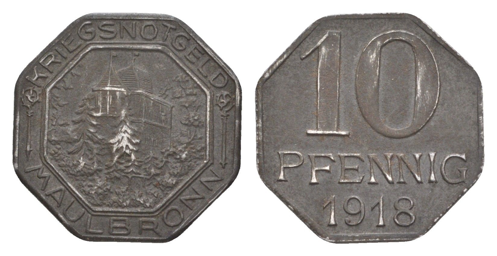 Маульбронн 10 пфеннигов 1918 Funck 325.2, Men05 16426.2, Men18 20605.2 железо 4636-764