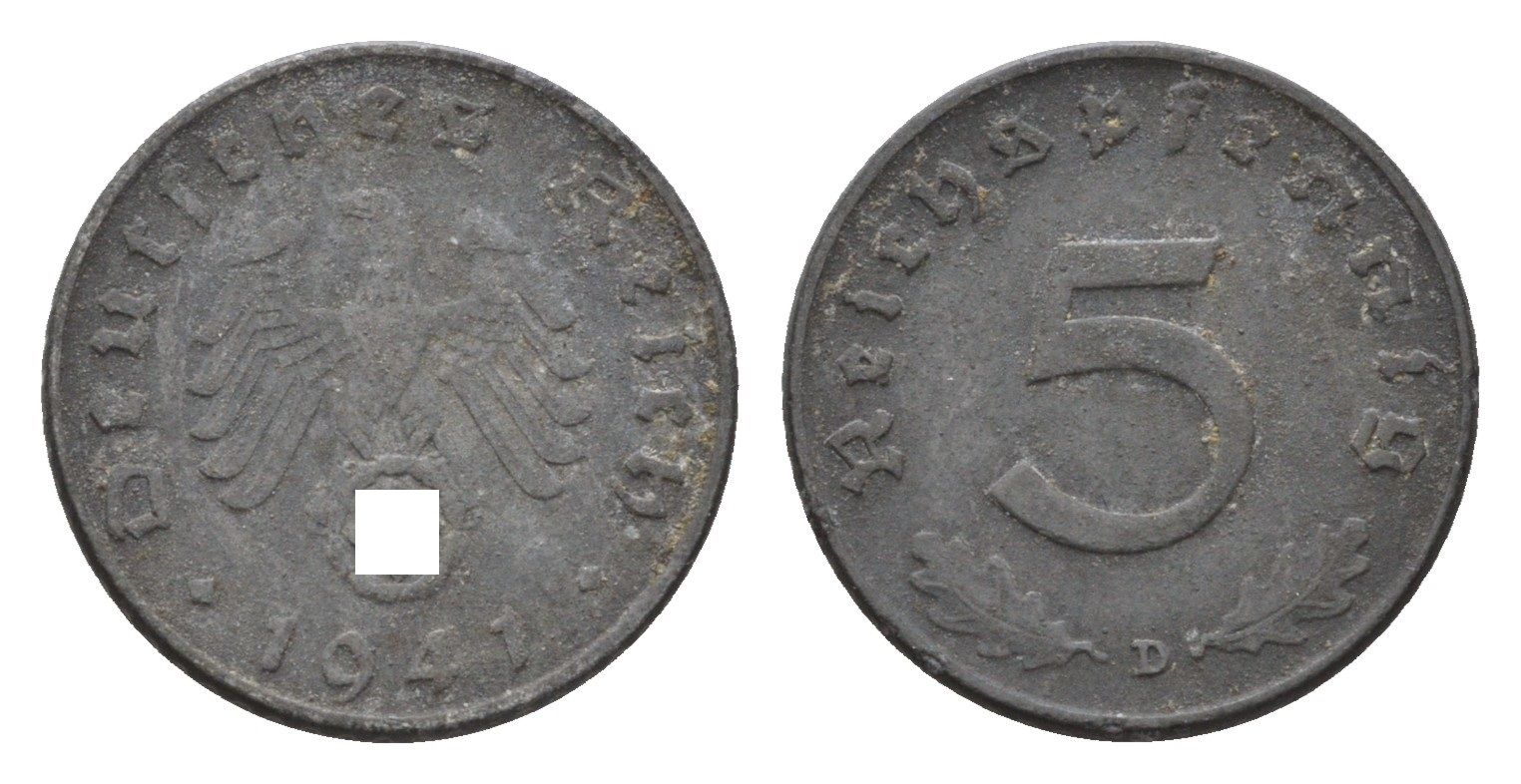 Германия 5 рейхспфеннигов 1941 D KM 100, J. 370 цинк 4701-1214