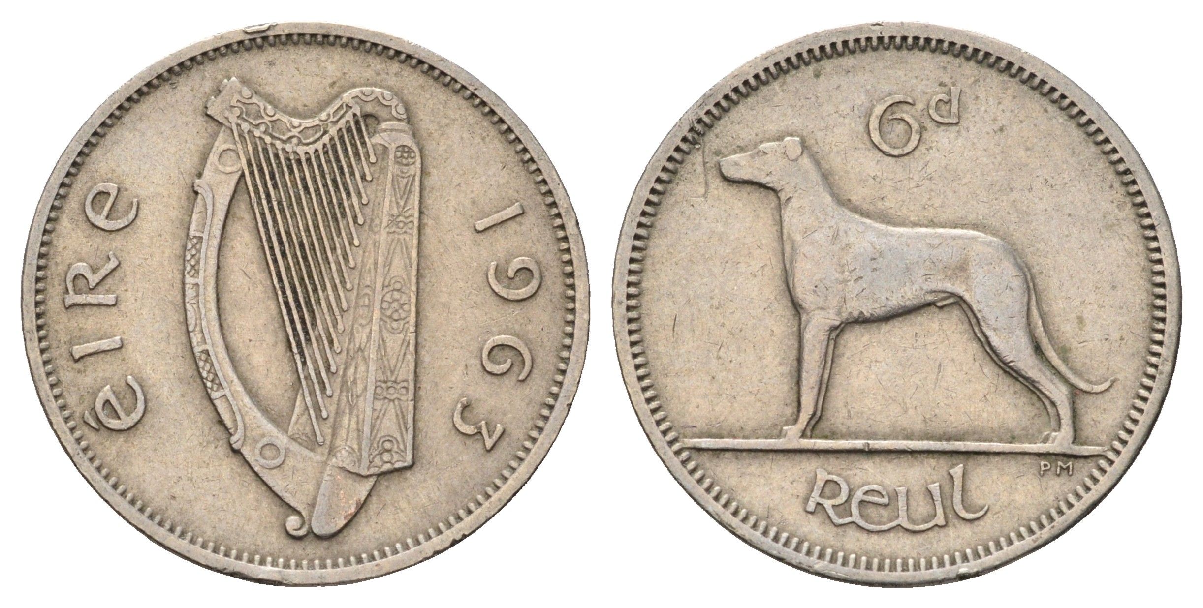 Ирландия 6 пенсов 1963 собака, ирландский волкодав KM 13a медно-никель 4682-556
