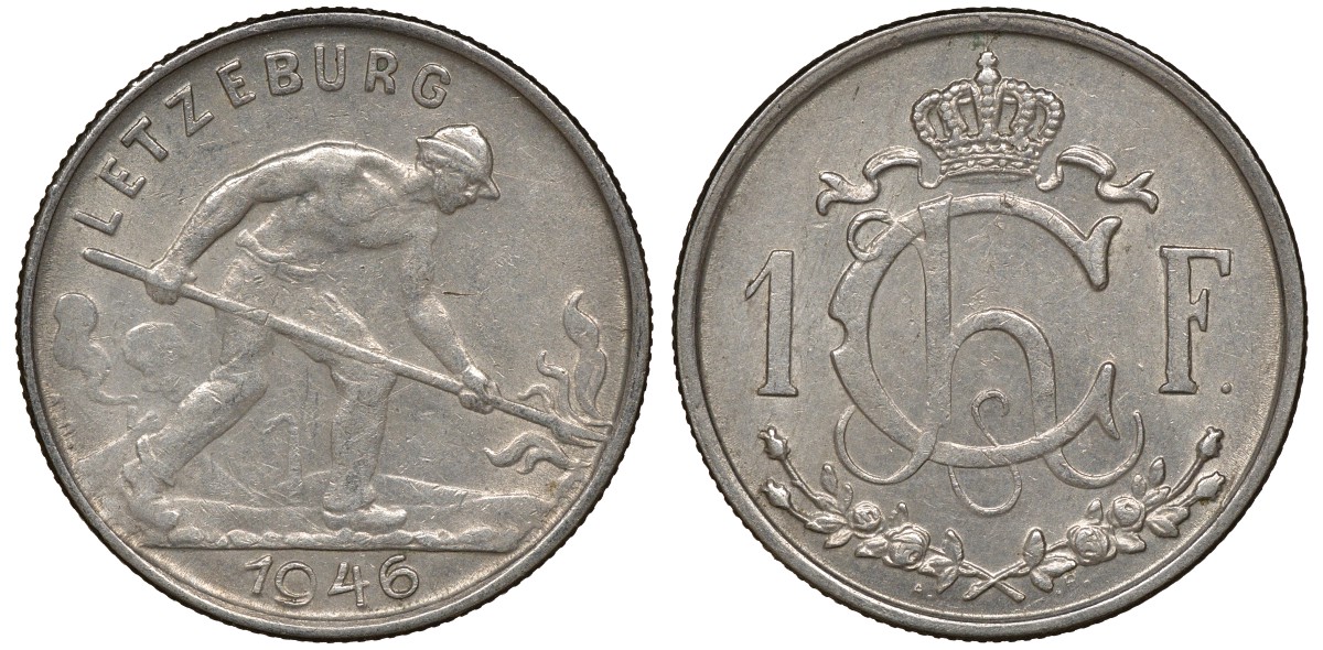 Люксембург 1 франк 1946 KM 46.1 медно-никель 4163-451