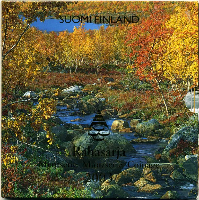 Финляндия евронабор из 8 монет + жетон 2003 золотодобытчики, официальный набор в оригинальном буклете UNC 5-6-2-20