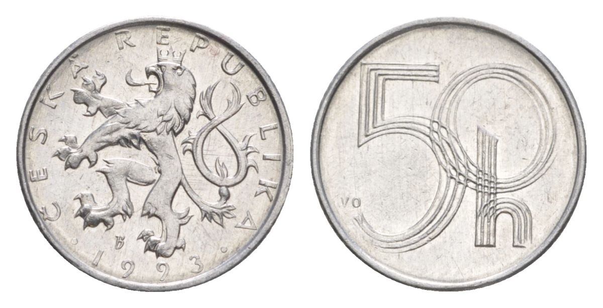 Чехия 50 геллеров 1993 KM 3 алюминий UNC 4632-519