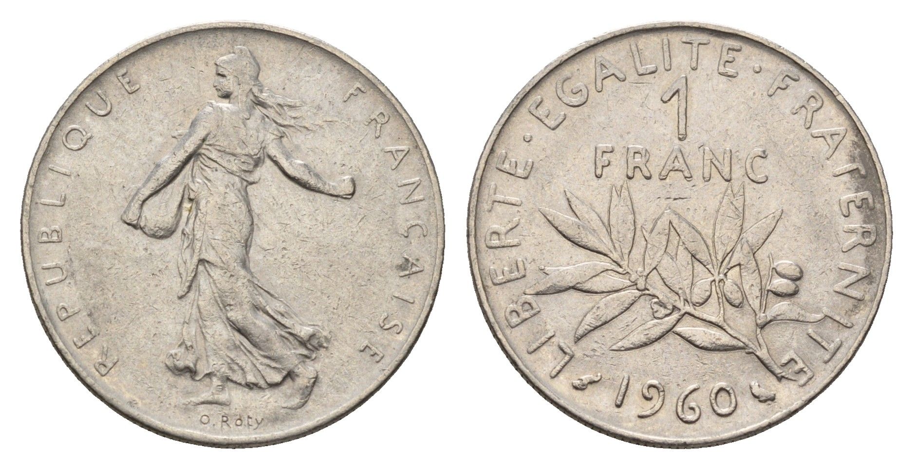 Франция 1 франк 1960 сеятель KM 925 никель 4641-1251