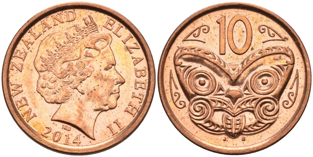 Новая Зеландия 10 центов 2014 маска Маори, Елизавета II (1952-) KM 117а сталь плакированная медью 67-812