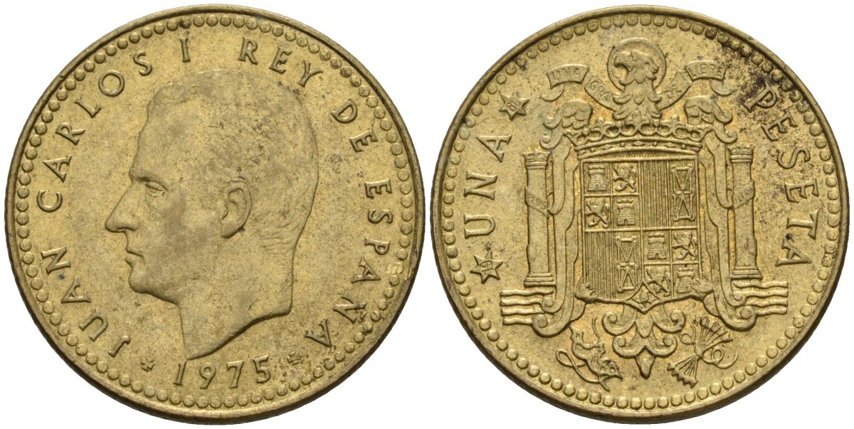 Испания 1 песета 1975 (78) Хуан Карлос I (1975-2014) KM 806 алюминиевая бронза 4604-243
