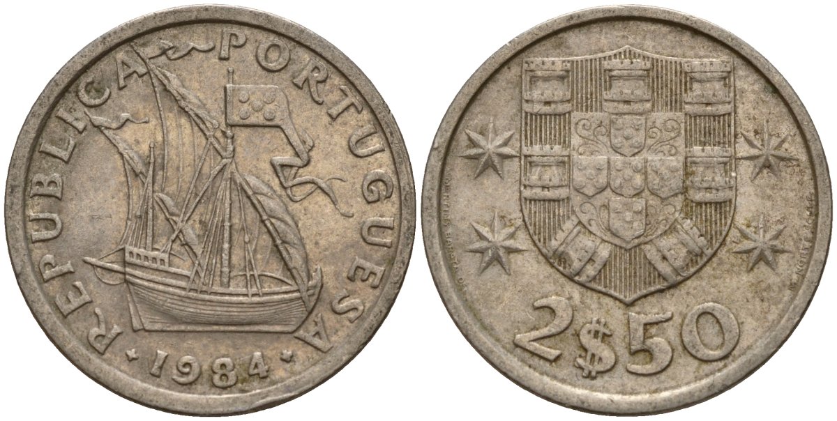 Португалия 2,5 эсукдо 1984 KM 590 медно-никель 4154-1043