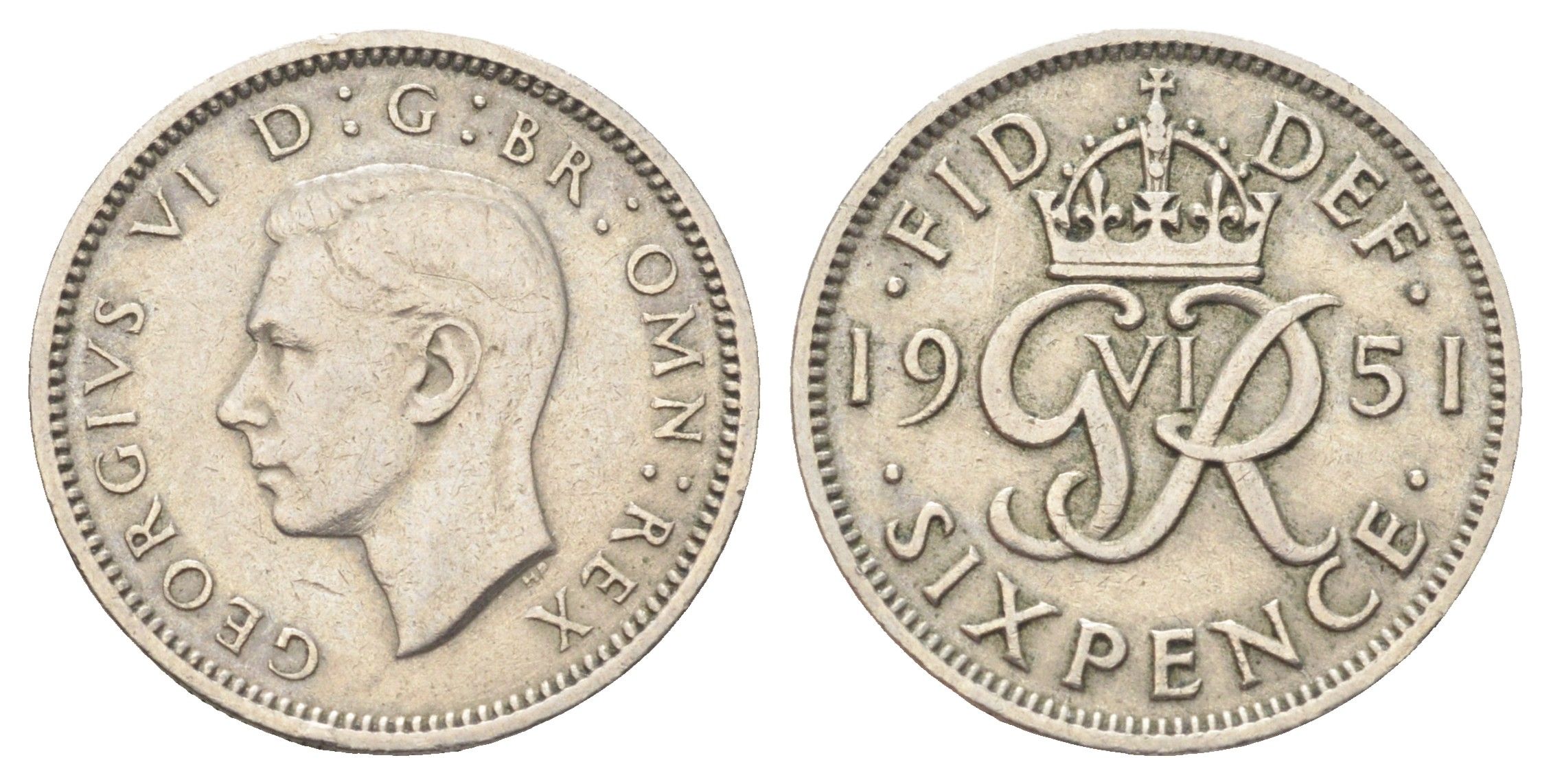 Великобритания 6 пенсов 1951 Георг VI (1936-1952) KM 875, Spink 4110 медно-никель 4708-729