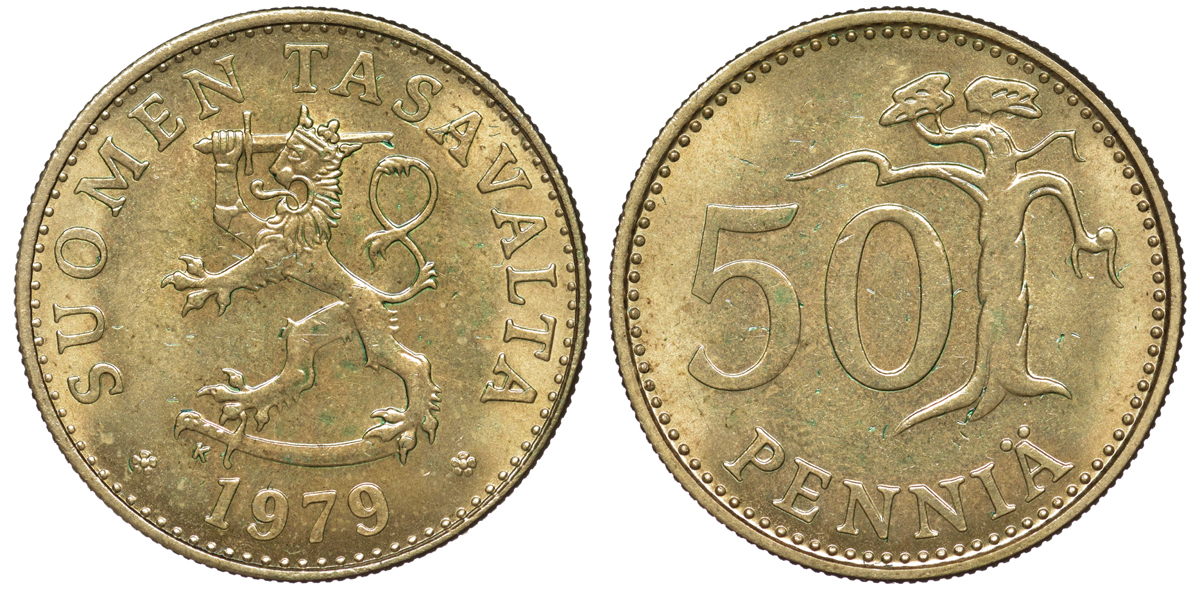 Финляндия 50 пенни 1979 K KM 48 алюминиевая бронза UNC 259-631