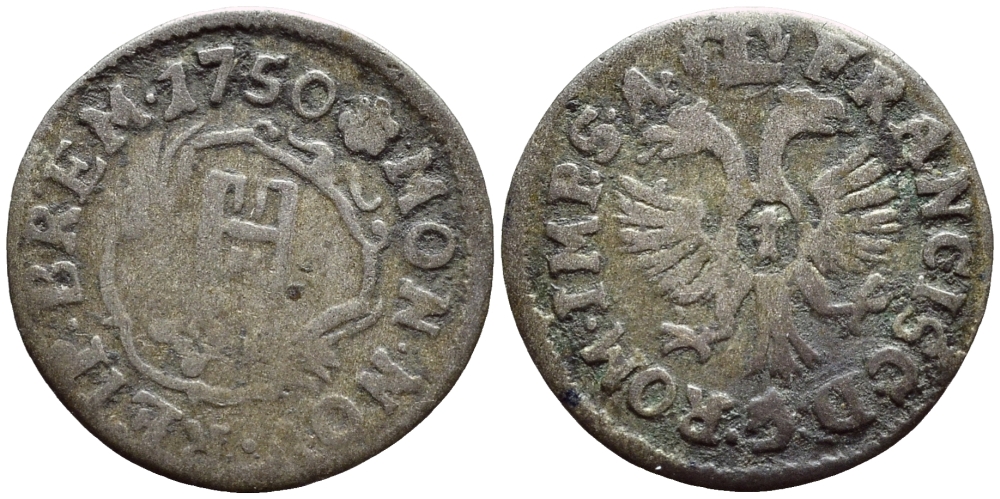 Бремен 1 гротен 1750 KM 218, Jungk 995 серебро 4392-1063