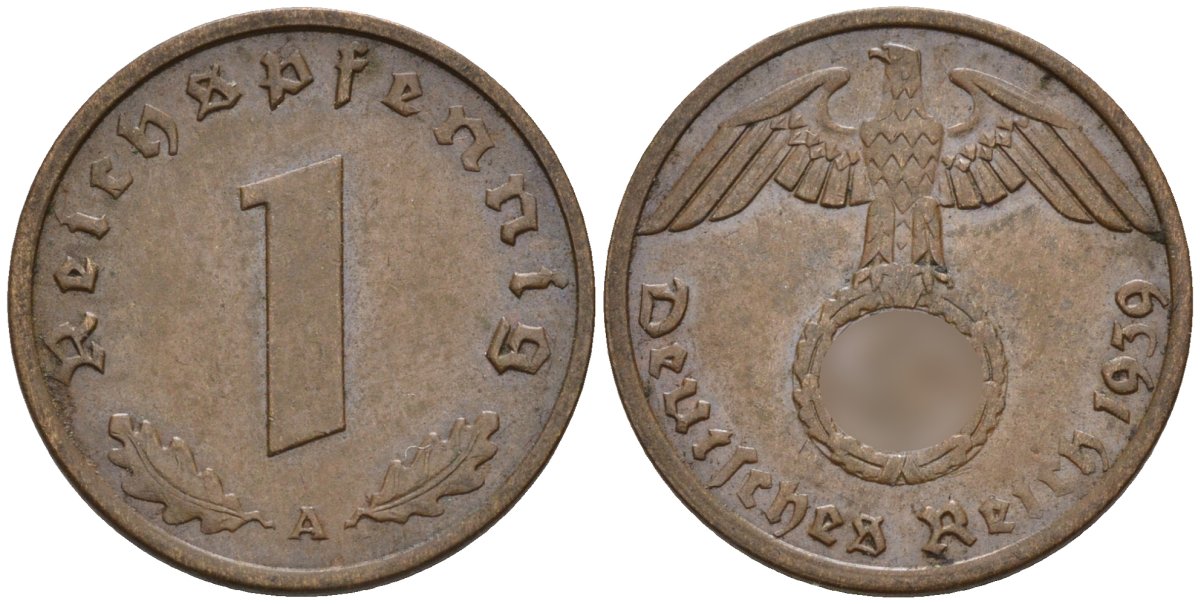 Германия 1 рейхспфенниг 1939 A KM 89, J. 361 бронза 4147-1132
