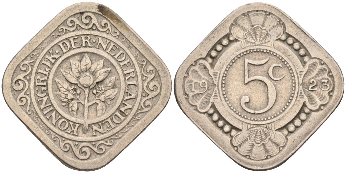 Нидерланды 5 центов 1923 Вильгельмина (1890-1948) KM 153 медно-никель 4585-646
