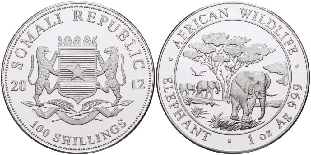 Сомали 100 шиллингов 2012 серия охрана окружающей среды, африканские слоны, 1 унция KM NEW серебро PROOF 1076-7-54