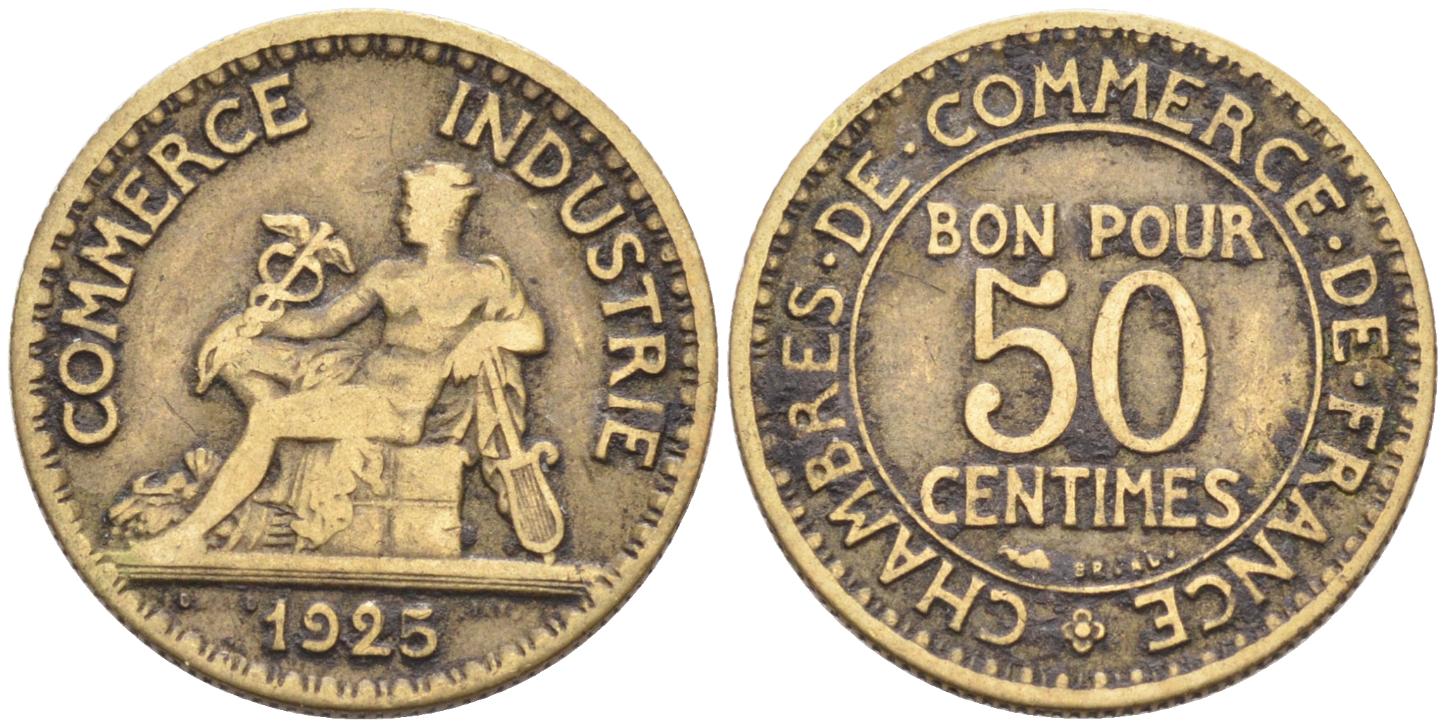 ФРАНЦИЯ 50 САНТИМОВ 1925 KM 884 алюминиевая бронза 4588-353
