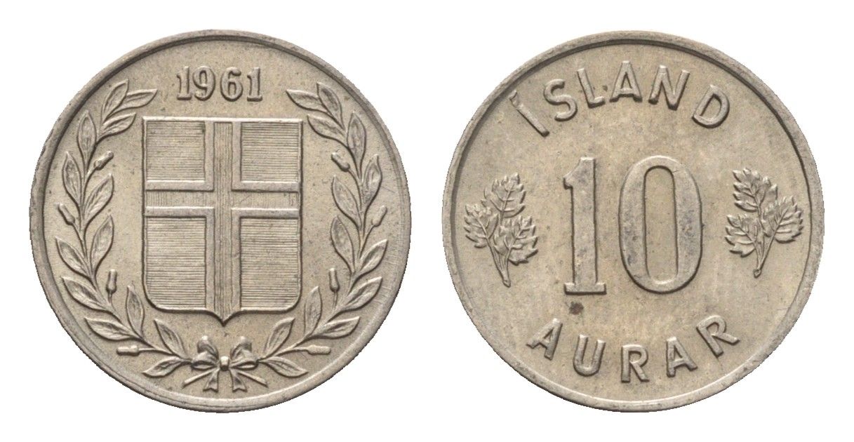 Исландия 10 эйре 1961 KM 10 медно-никель aUNC 4696-262