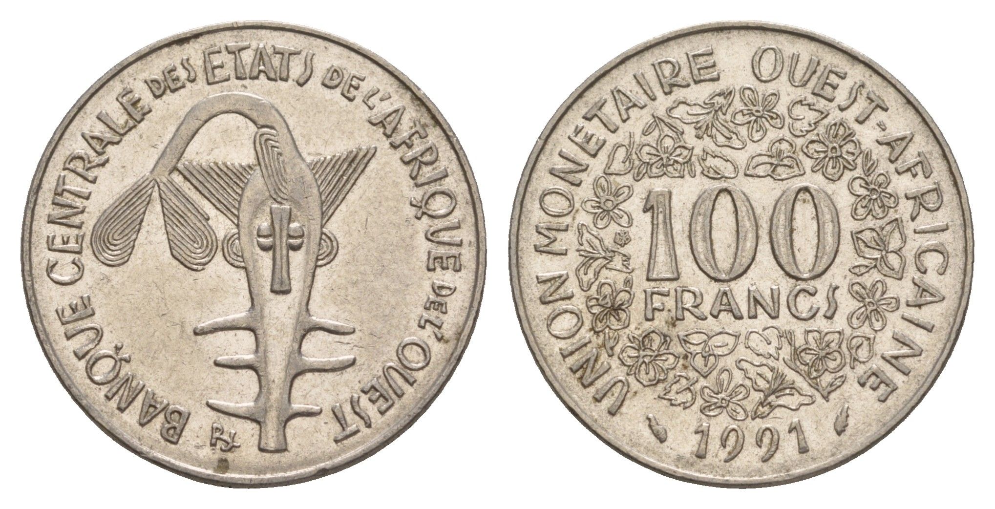 Западная Африка (BCEAO) 100 франков 1991 KM 4 никель 4656-931