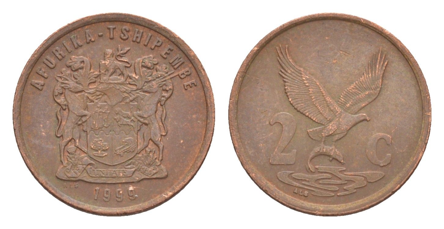 ЮАР 2 цента 1999 KM 159 сталь плакированная медью 4621-235