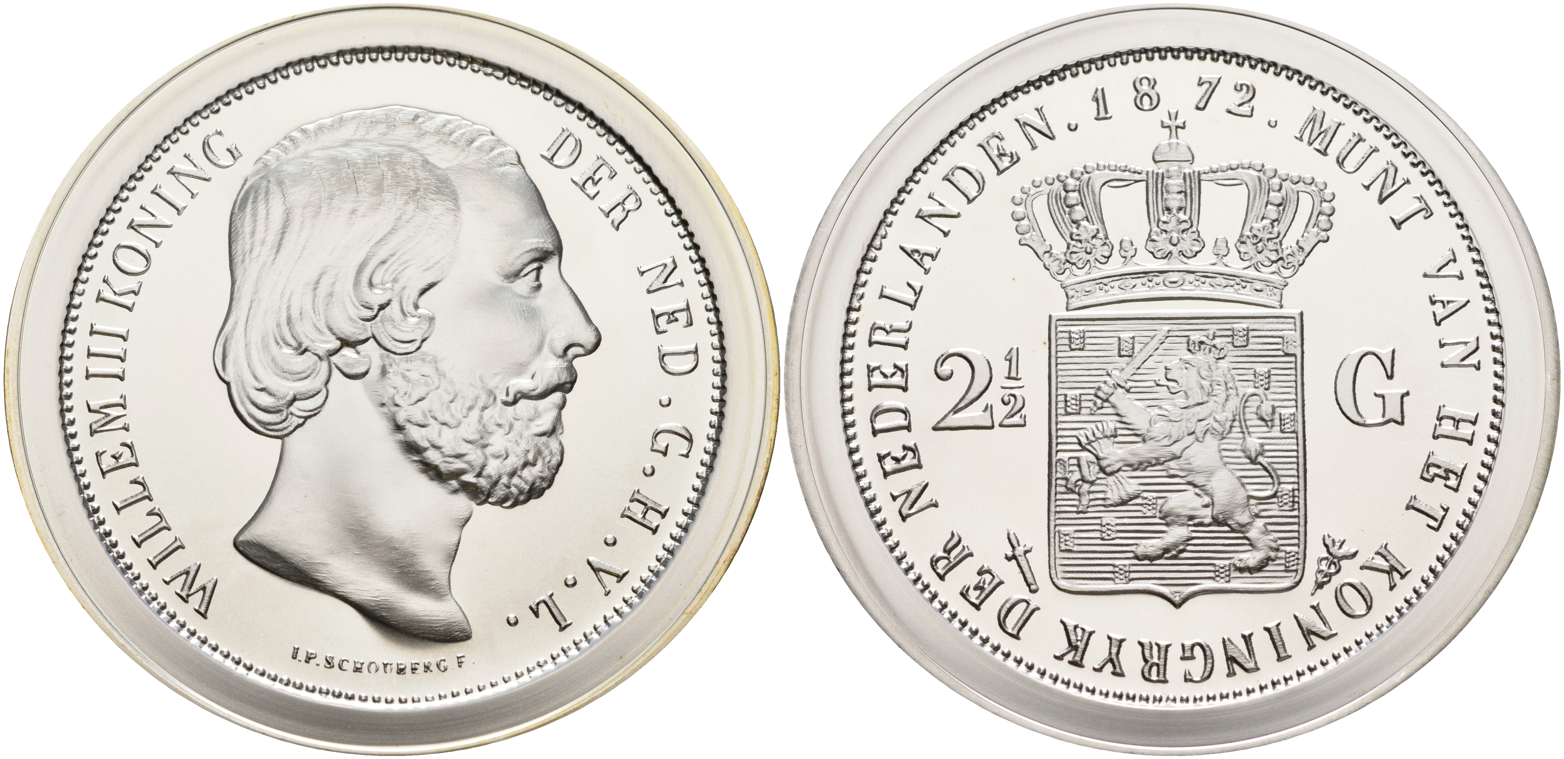 Нидерланды медаль ND серия старинные монеты,Виллем III - 2 1/2 гульдена 1872  серебро  UNC  00-00