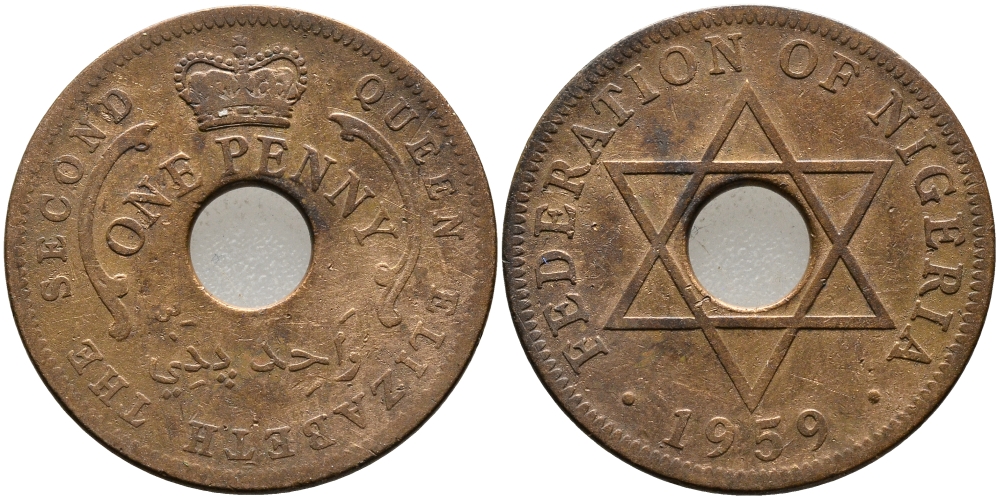Нигерия 1 пенни 1959 Елизавета II (1952-), Британский протекторат KM 2 бронза 51-2752