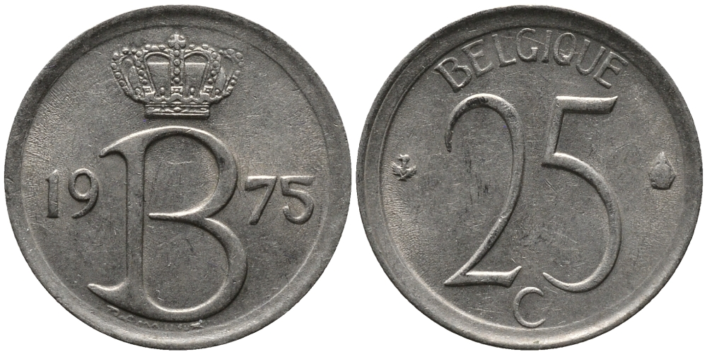 Бельгия 25 сантимов 1975 Belgique, Бодуэн I (1951-1993) KM 153.1 медно-никель 99-426
