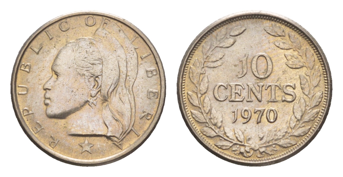 Либерия 10 центов 1970  KM 15a.2 медно-никель  UNC  4659-427