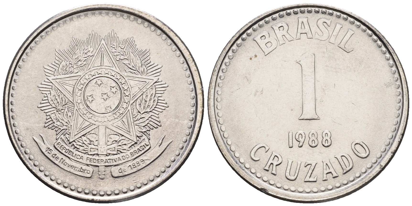 Бразилия 1 крузадо 1988 KM 605 нержавеющая сталь UNC 87-527