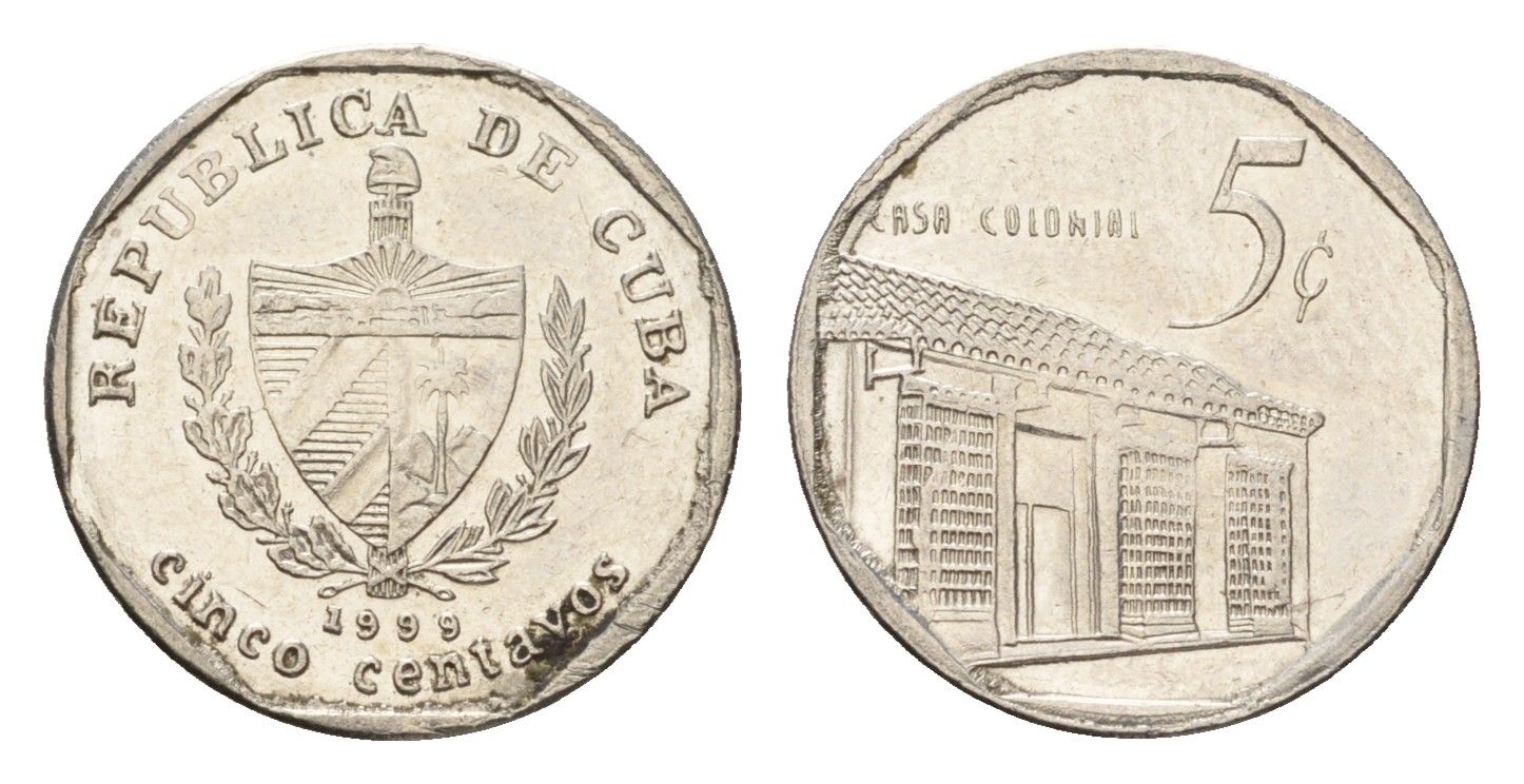Куба 5 сентаво 1999 KM 575.2, Schoen 713, JMA MC19 сталь плакированная никелем 4674-733
