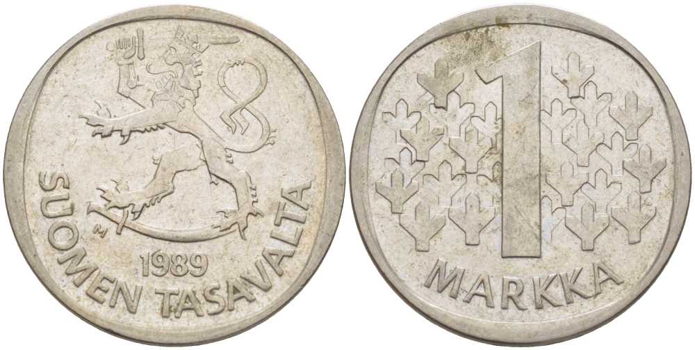 ФИНЛЯНДИЯ 1 МАРКА 1989 М KM 49а медно-никель 61-1233