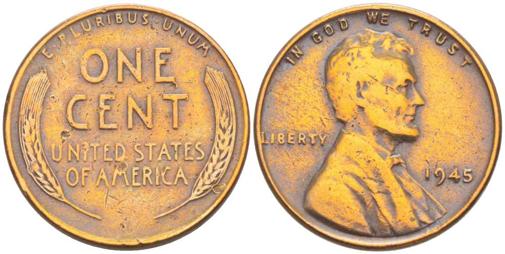 США 1 цент 1945 Линкольн KM А132 медь цинк 218-168
